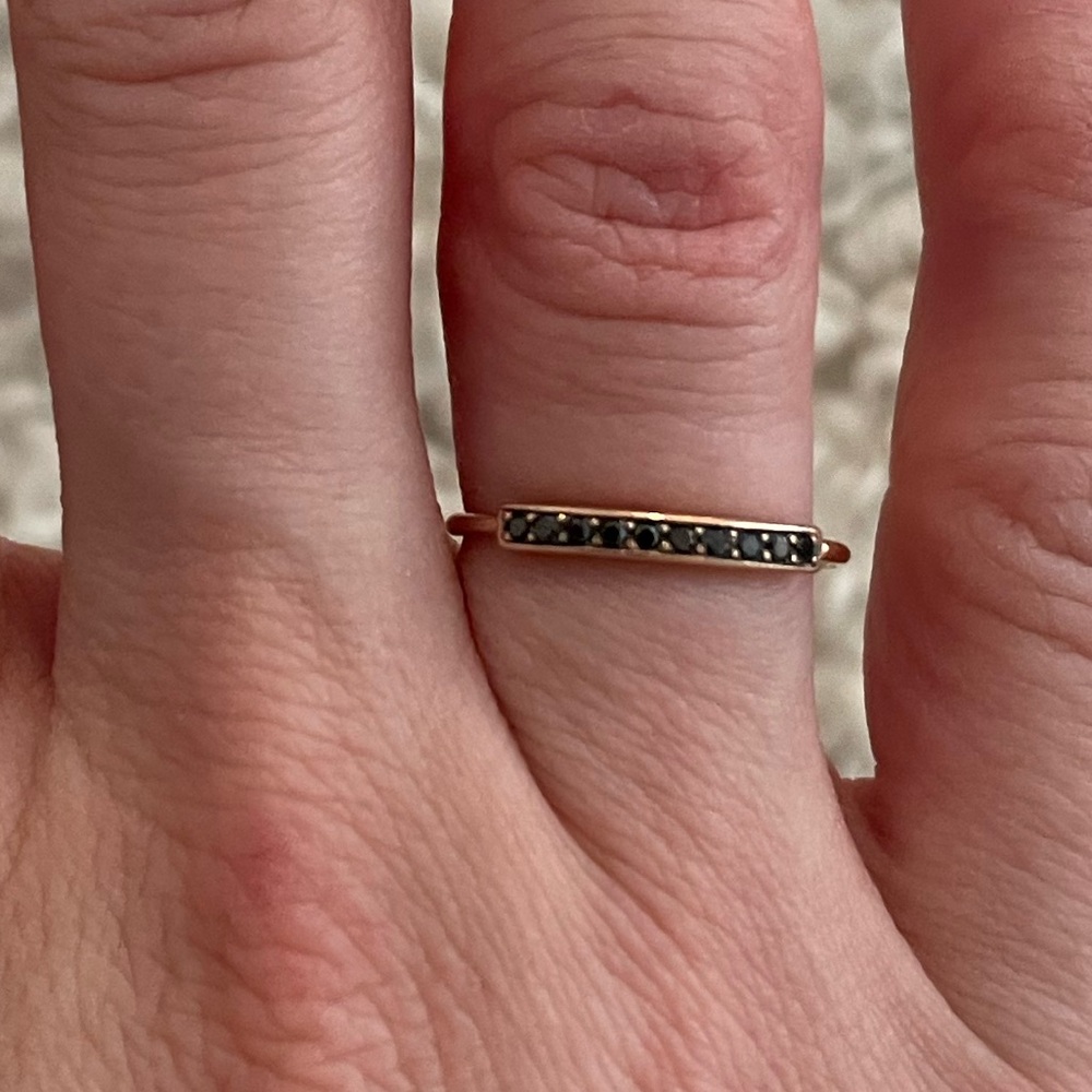 Delicate solid 14k rose Gold Band Ring with Black diamonds Sz 4